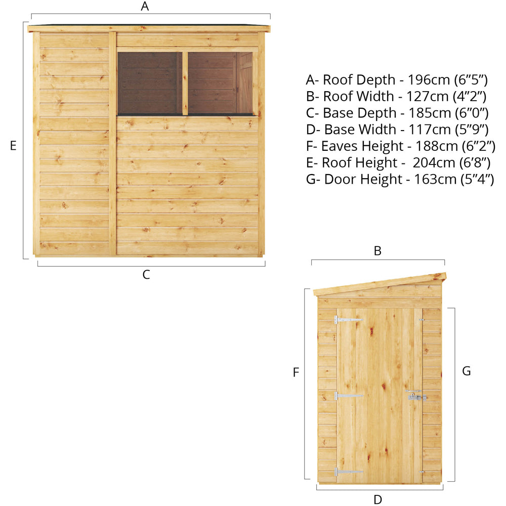 Mercia 6x4 Woodsman Shiplap Pent - Glass