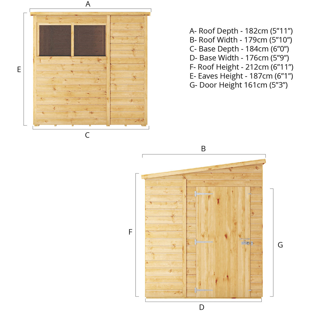 Mercia 6x6 Woodsman Shiplap Pent - Glass