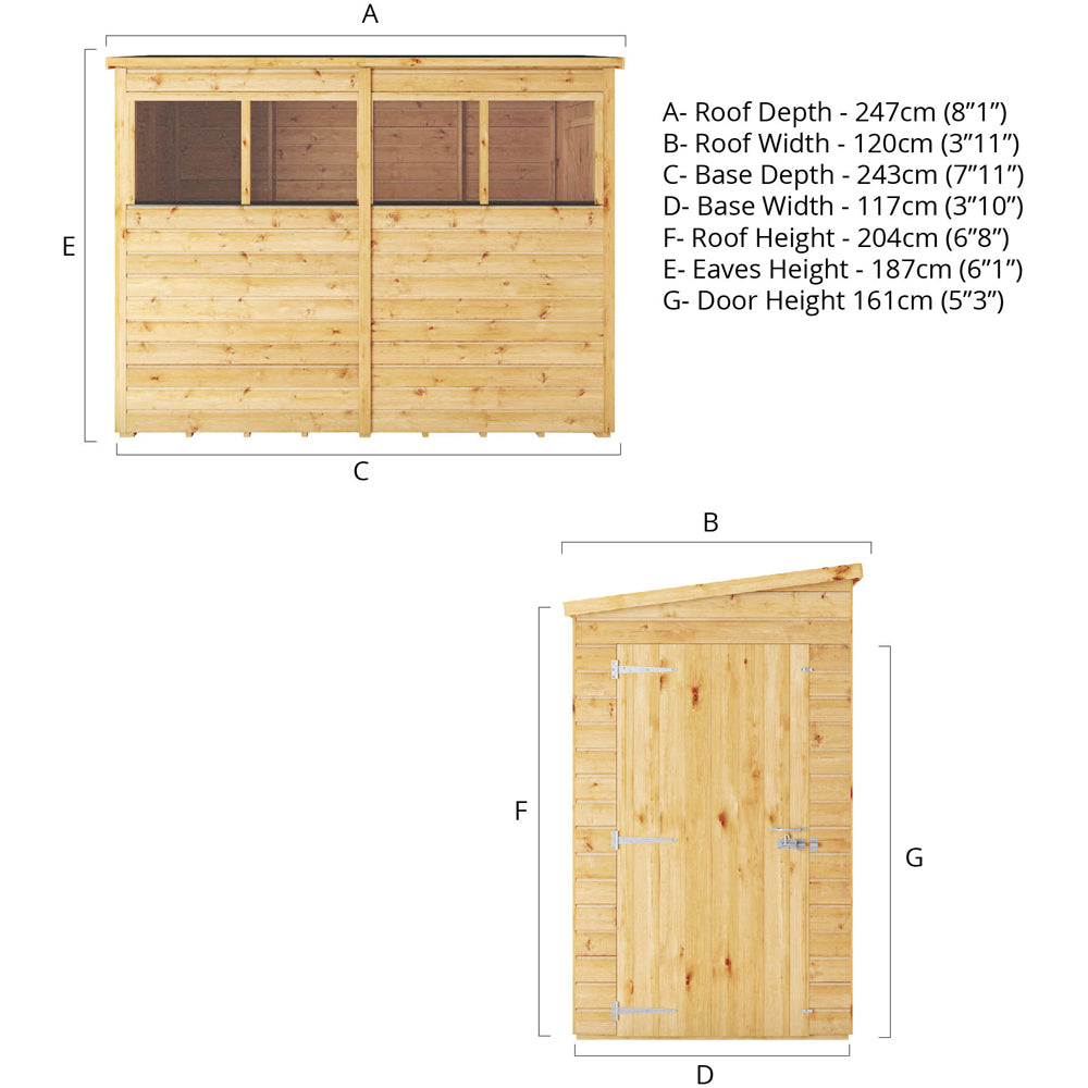 Mercia 8x4 Woodsman Shiplap Pent - Glass