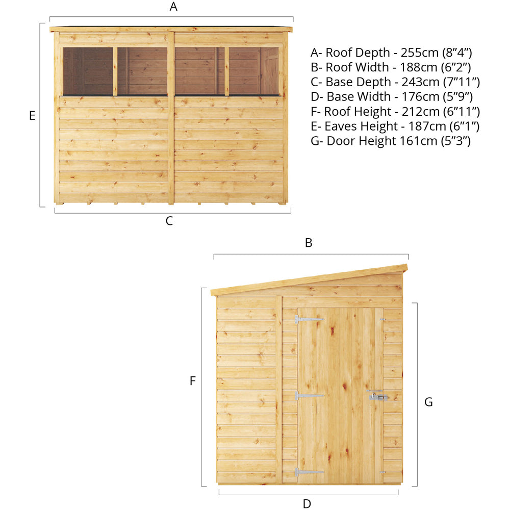Mercia 8x6 Woodsman Shiplap Pent - Glass