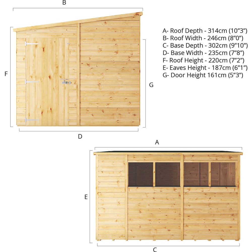 Mercia 10x8 Woodsman Shiplap Pent - Glass