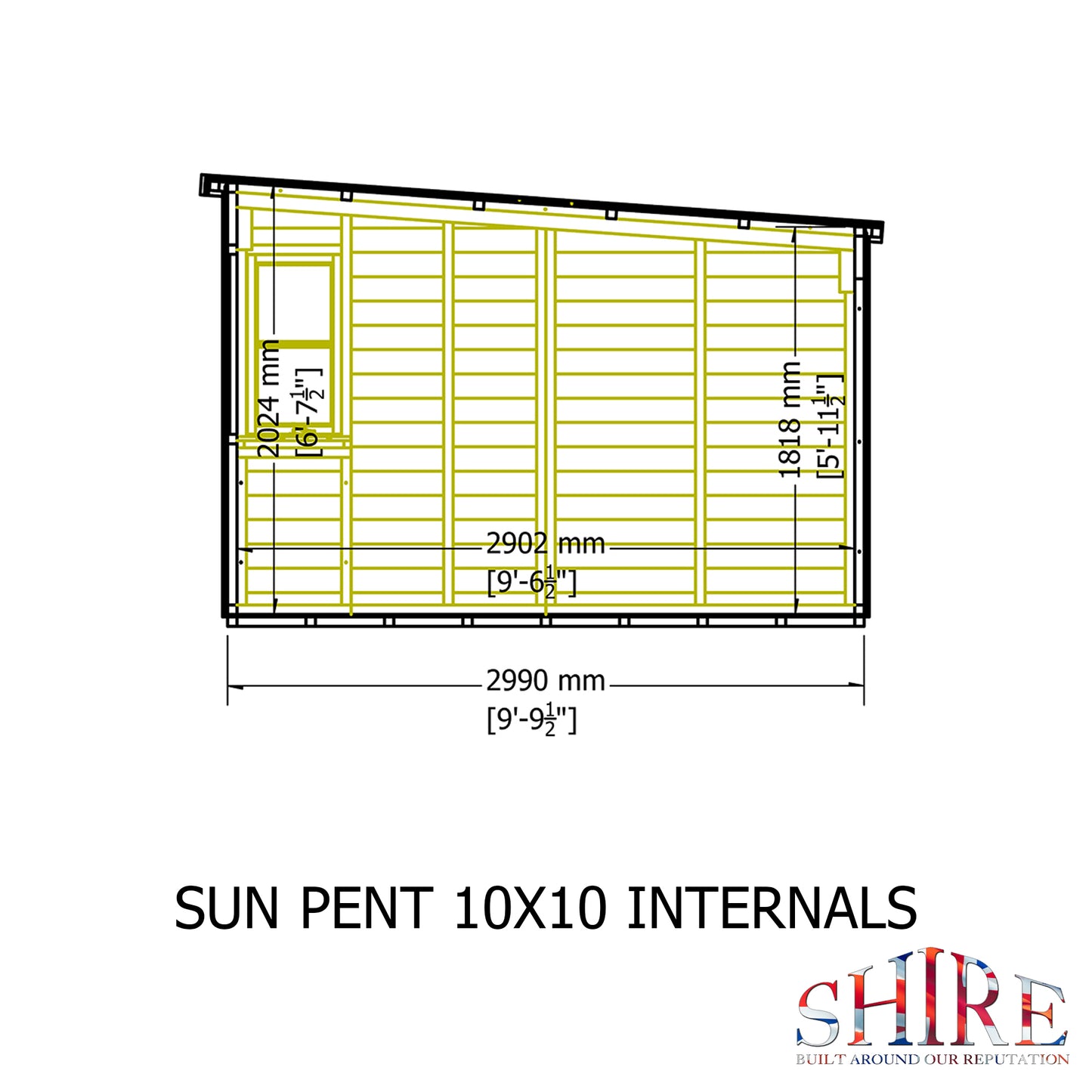 Shire Sun Pent 10x10 Single Door Shiplap Style B
