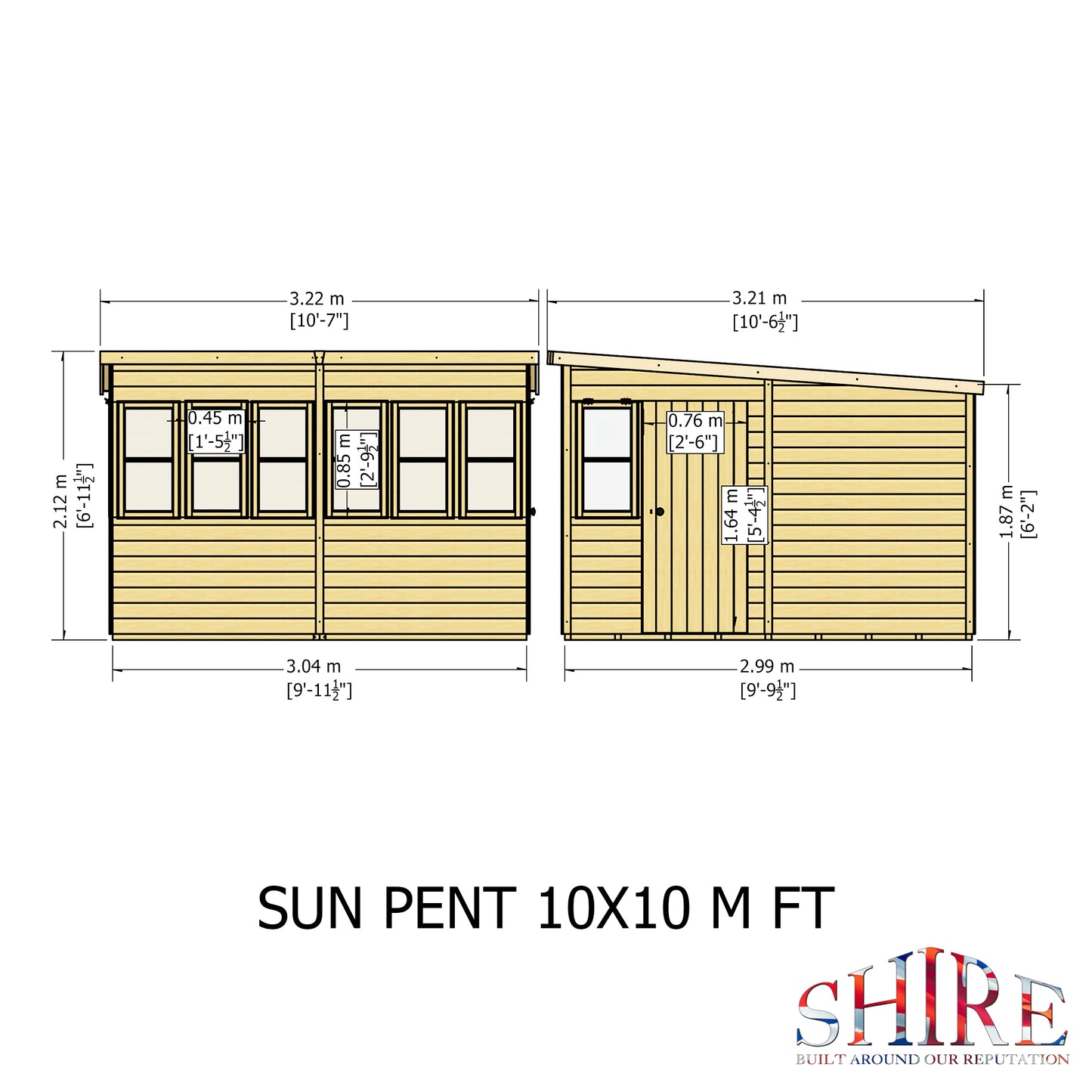 Shire Sun Pent 10x10 Single Door Loglap Style B
