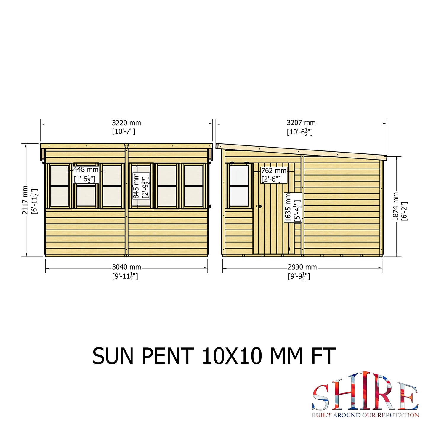 Shire Sun Pent 10x10 Single Door Loglap Style B