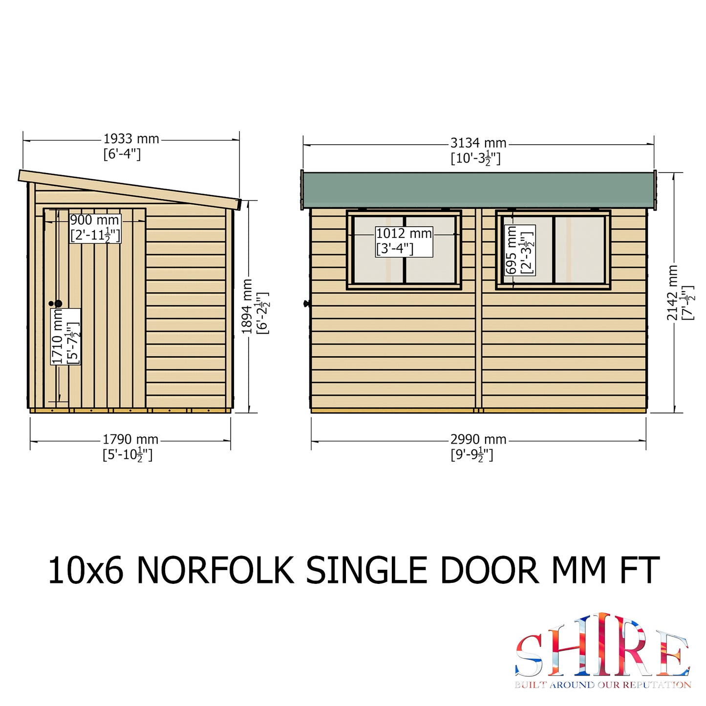 Shire Norfolk 10x6 Single Door Shiplap Style A