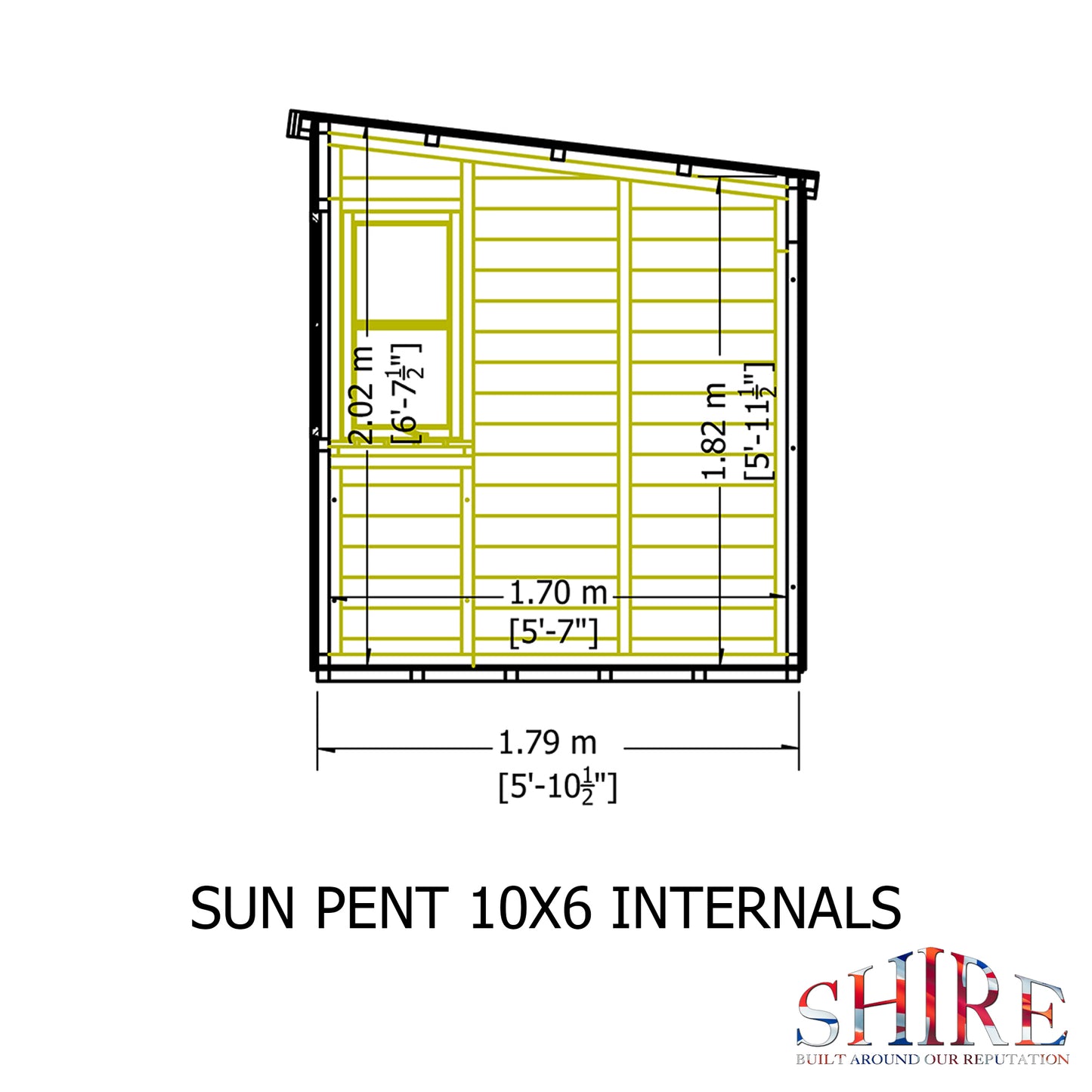 Shire Sun Pent 10x6 Single Door Shiplap Style B