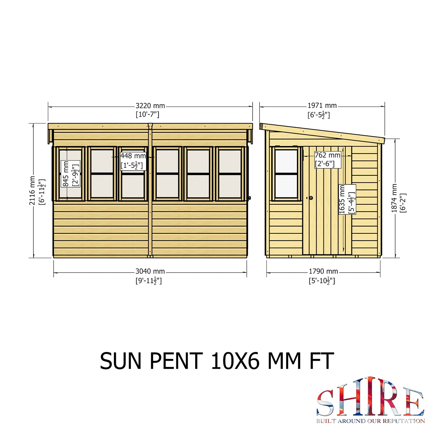 Shire Sun Pent 10x6 Single Door Shiplap Style B