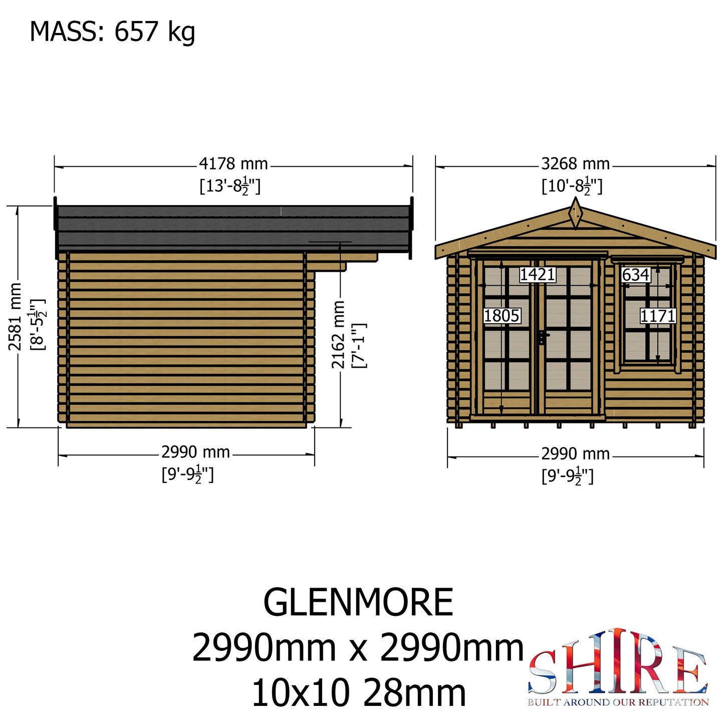 Shire Glenmore 10x10 Log Cabin (28mm - 70mm Logs)