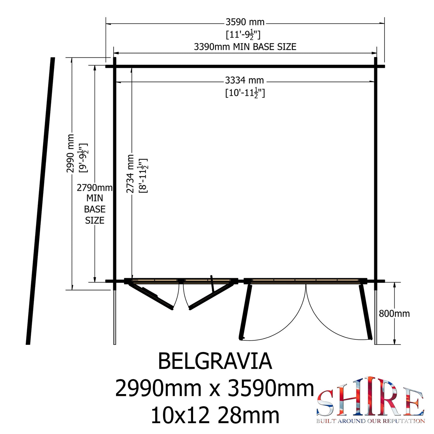 Shire Belgravia 10x12 Log Cabin (34mm - 70mm Logs)