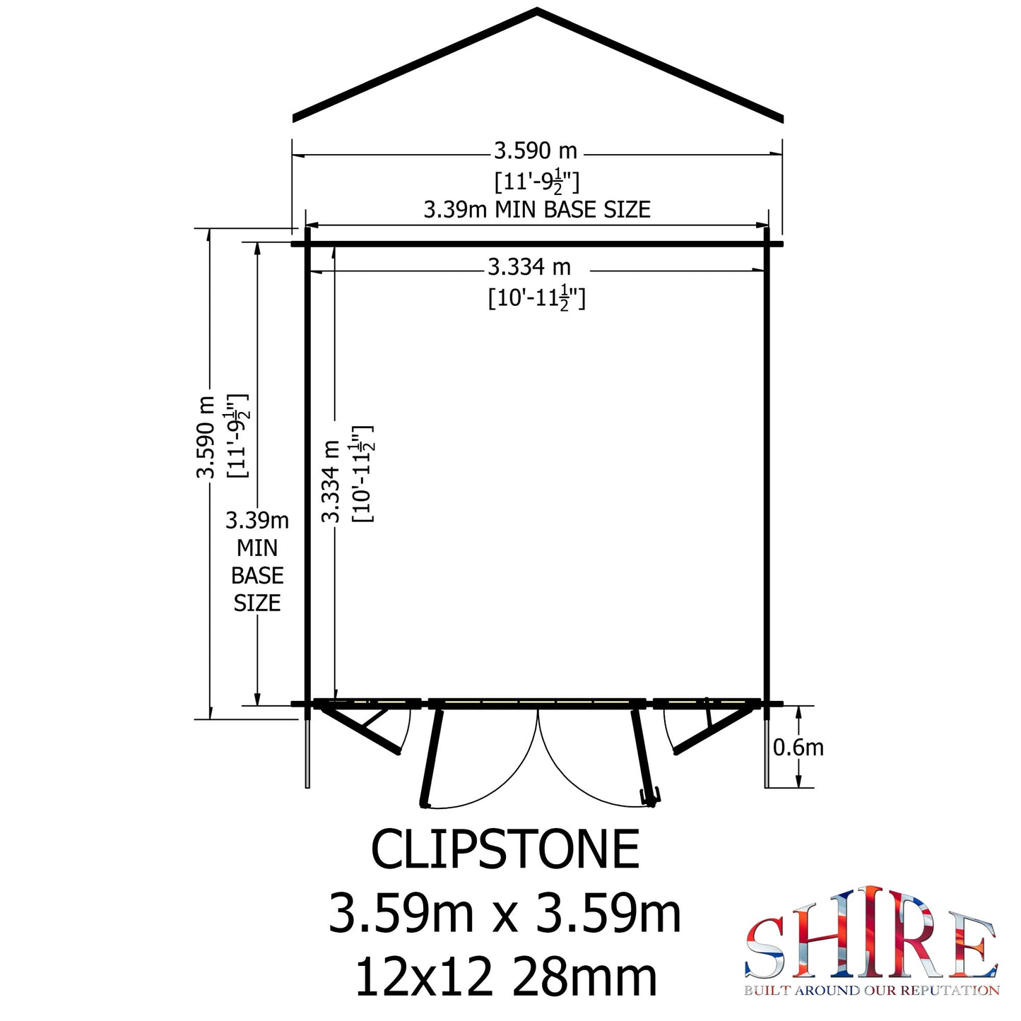 Shire Clipstone  12x12 Log Cabin (28mm - 70mm Logs)