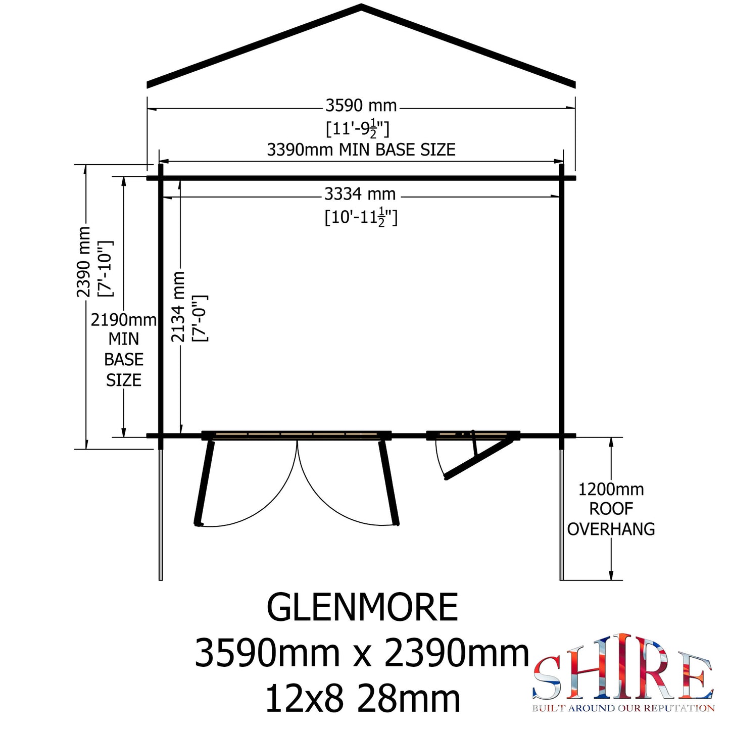 Shire Glenmore 12Gx8 Log Cabin (28mm to 70mm Log)