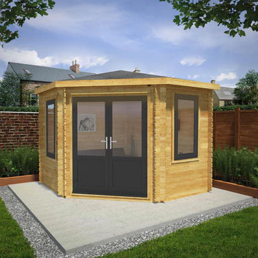 Mercia 10 x 10 Corner Cabin - 44mm (UPVC Windows & Door) - Grey