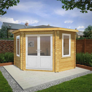 Mercia 3m x 3m Corner Cabin - 44mm (UPVC Windows & Door) - White
