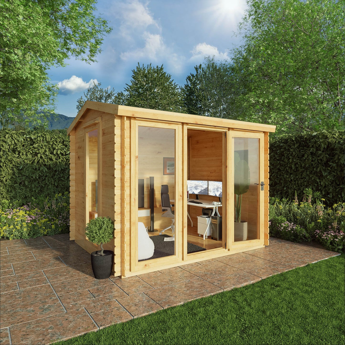 Mercia 3m x 2.5m Reverse Apex Log Cabin - 19mm