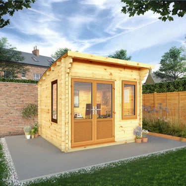 Mercia 3m x 3m Curved Roof Log Cabin - 44mm (UPVC Windows & Door) - Oak