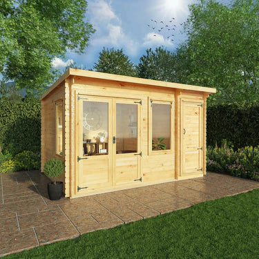 Mercia 4.1m x 3m Pent Log Cabin With Side Shed - 19mm