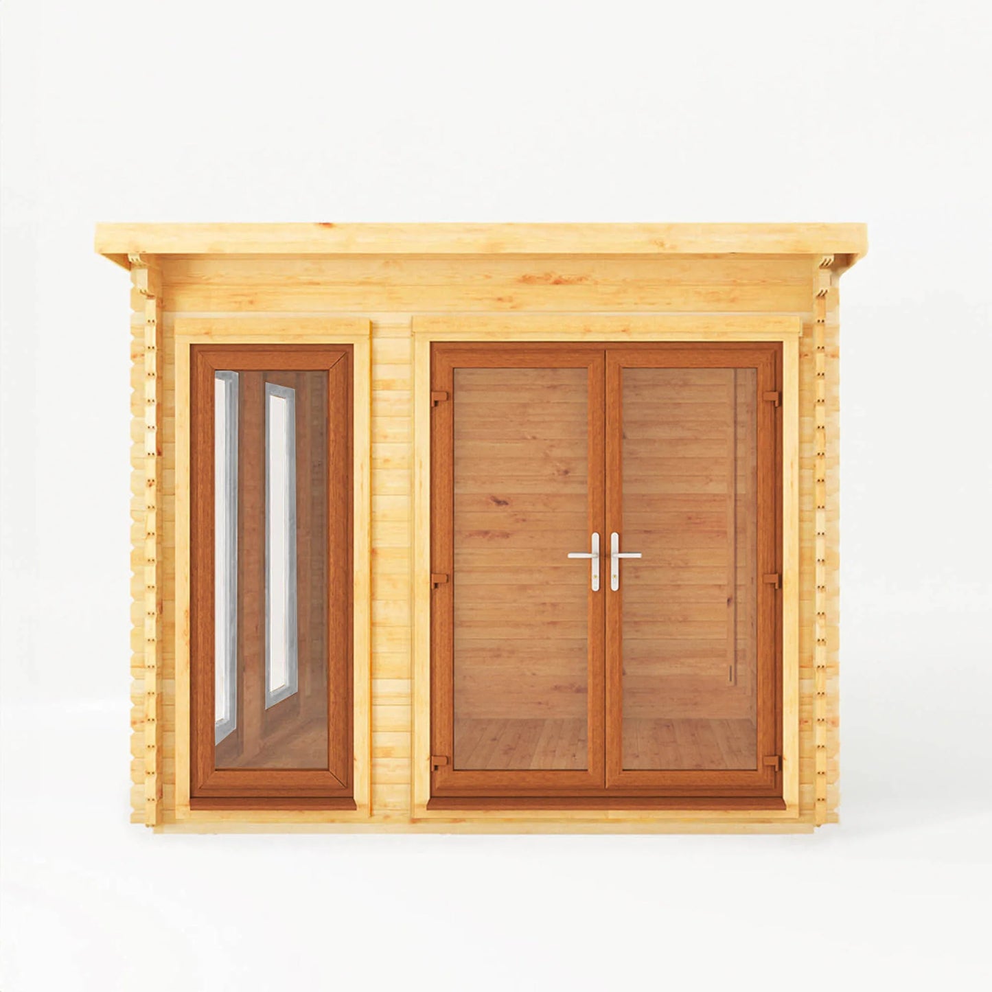 Mercia 3m x 3m Studio Pent Log Cabin - 44mm - (UPVC Windows & Doors) - Oak