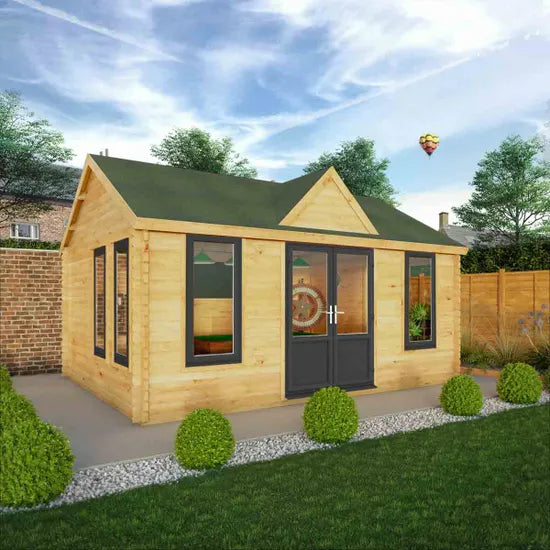 Mercia 17 x 13 Clock Tower Log Cabin - 44mm (UPVC Windows & Door) - Grey