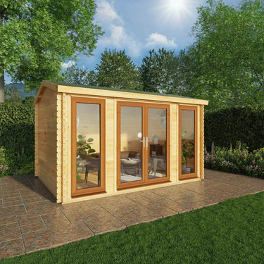 Mercia 4m x 3m Home Office Studio - 44mm (UPVC Windows & Door) - Oak