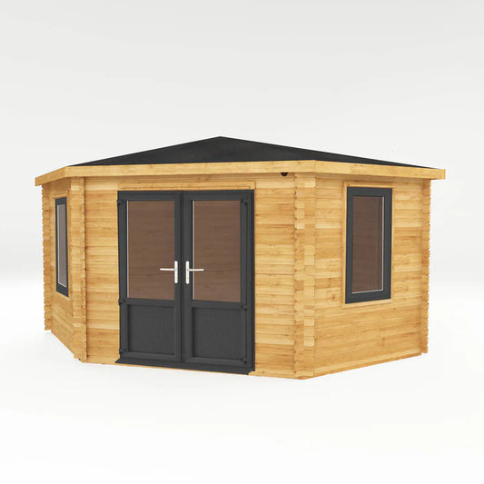 Mercia 4m x 4m Corner Cabin - 44mm (UPVC Windows & Door) - Grey