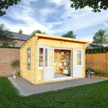 Mercia 13 x 10 Curved Roof Log Cabin - 44mm (UPVC Windows & Door) - White