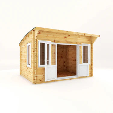 Mercia 4m x 3m Curved Roof Log Cabin - 44mm (UPVC Windows & Door) - White