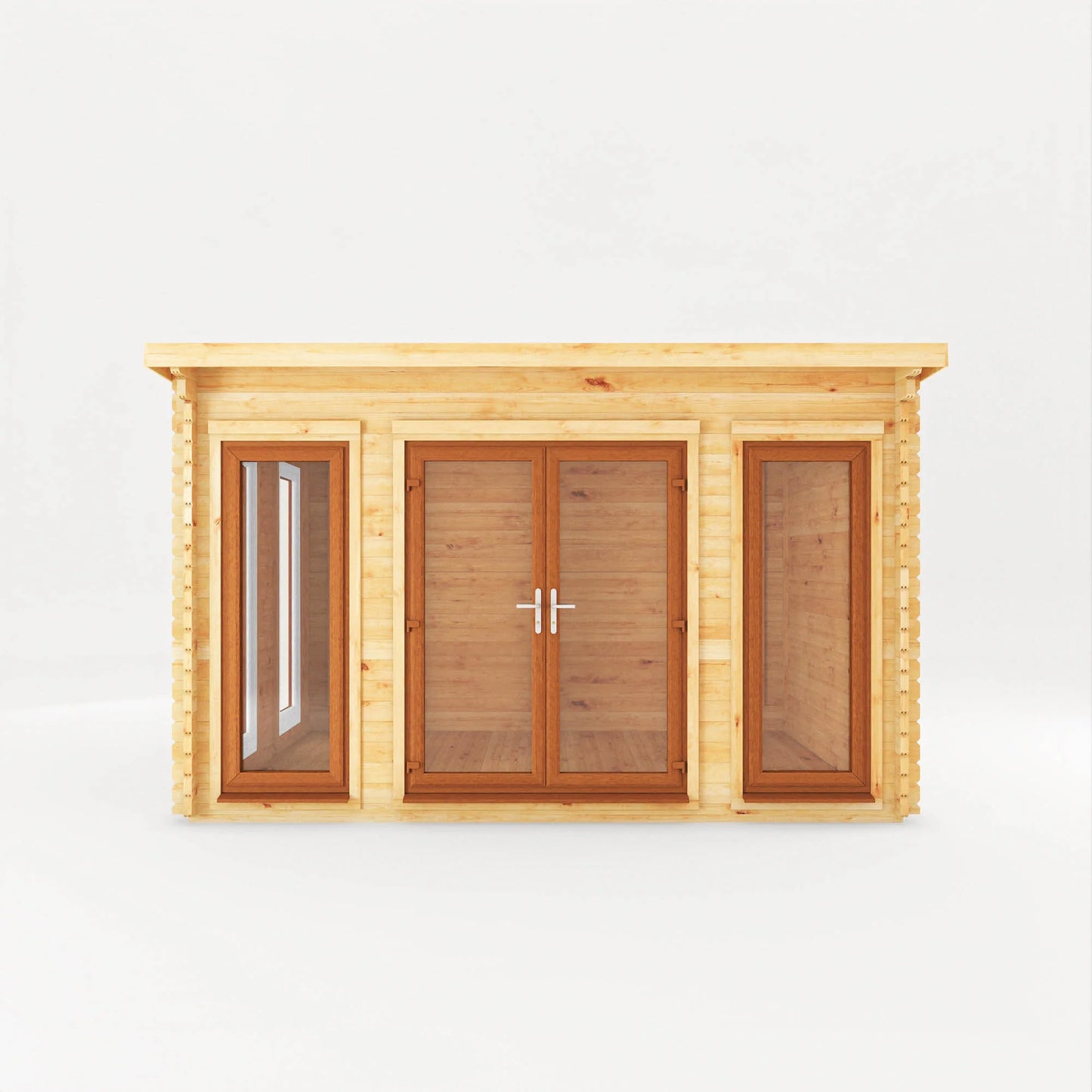Mercia 4m x 3m Studio Pent Log Cabin - 44mm (UPVC Windows & Door) - Oak