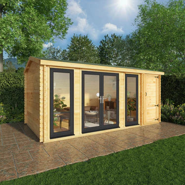 Mercia 5.1m x 3m Home Office Studio With Side Shed - 44mm (UPVC Windows & Door) - Grey