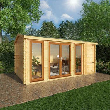 Mercia 5.1m x 3m Home Office Studio With Side Shed - 44mm (UPVC Windows & Door) - Oak