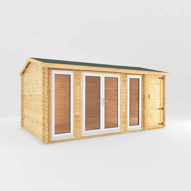 Mercia 5.1m x 3m Home Office Studio With Side Shed - 44mm (UPVC Windows & Door) - White