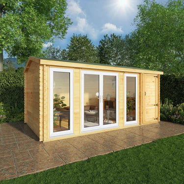 Mercia 5.1m x 3m Home Office Studio With Side Shed - 44mm (UPVC Windows & Door) - White