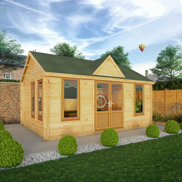 Mercia 5.3m x 4m Clock Tower Log Cabin - 44mm (UPVC Windows & Door) - Oak