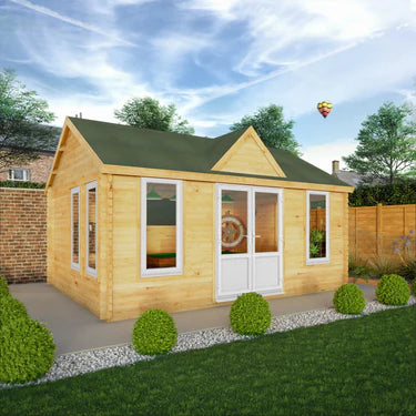 Mercia 5.3m x 4m Clock Tower Log Cabin - 44mm (UPVC Windows & Door) - White