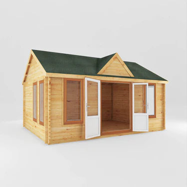 Mercia 5.3m x 4m Clock Tower Log Cabin - 44mm (UPVC Windows & Door) - Oak
