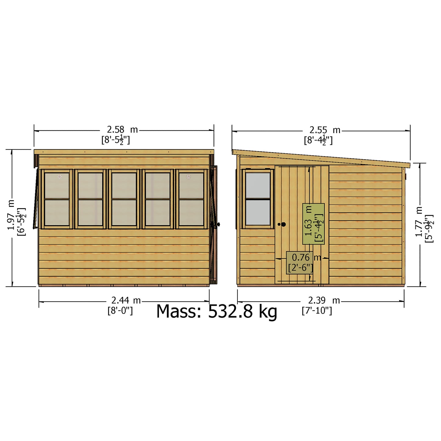Shire Sun Pent 8x8 Double Door Shiplap Style B