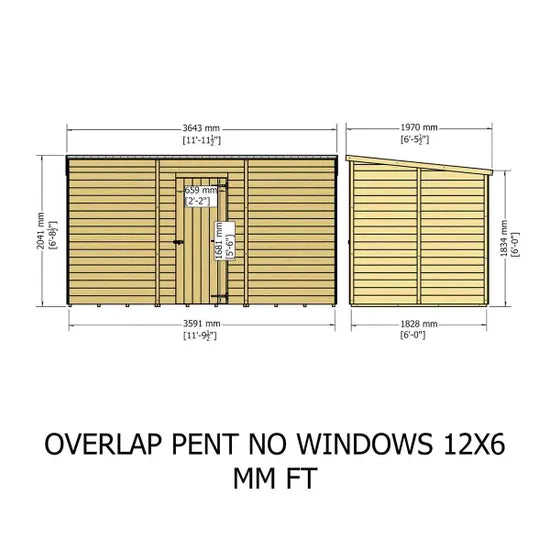 Shire Overlap Pent SD 12x6 No windows