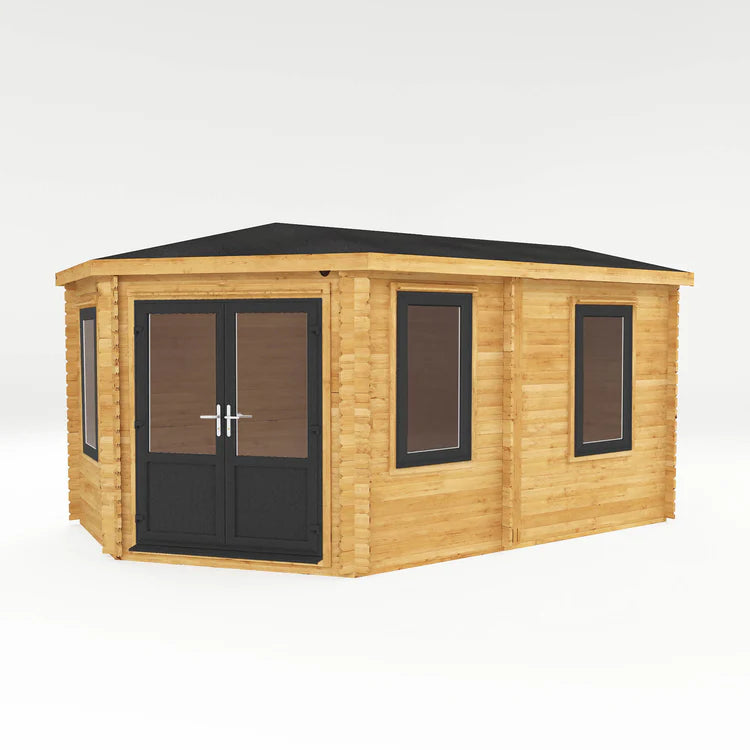 Mercia 5m x 3m Corner Lodge Log Cabin - 44mm (UPVC Windows & Door) - Grey
