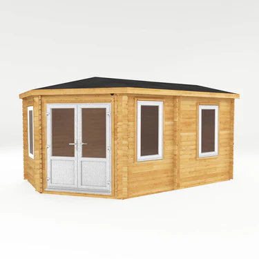 Mercia 5m x 3m Corner Lodge Log Cabin - 44mm (UPVC Windows & Door) - White