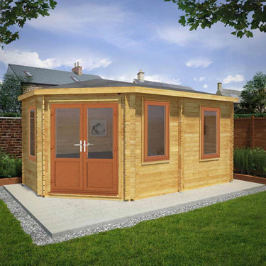Mercia 5m x 3m Corner Lodge Log Cabin - 44mm (UPVC Windows & Door) - Oak