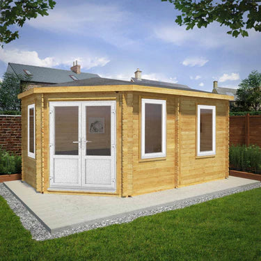 Mercia 5m x 3m Corner Lodge Log Cabin - 44mm (UPVC Windows & Door) - White