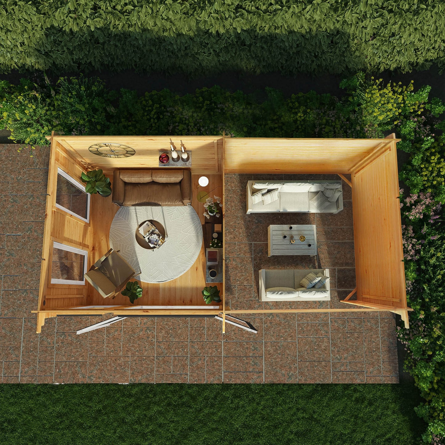 Mercia 6m x 3m Studio Pent Log Cabin With Patio Area - 44mm (UPVC Windows & Door) - Grey