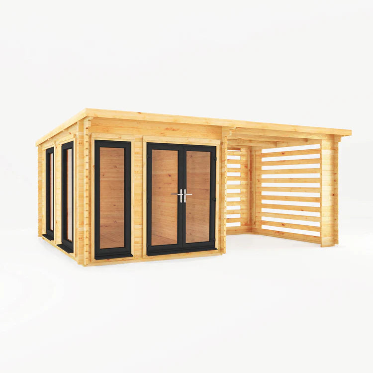 Mercia 6m x 3m Studio Pent Log Cabin With Slatted Area - 44mm (UPVC Windows & Door) - Grey