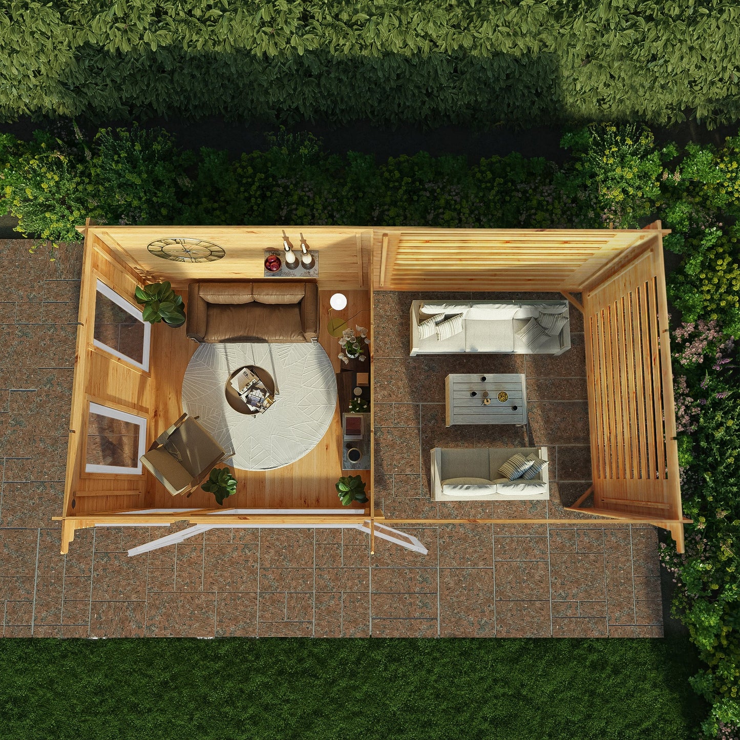 Mercia 6m x 3m Studio Pent Log Cabin With Slatted Area - 44mm (UPVC Windows & Door) - White
