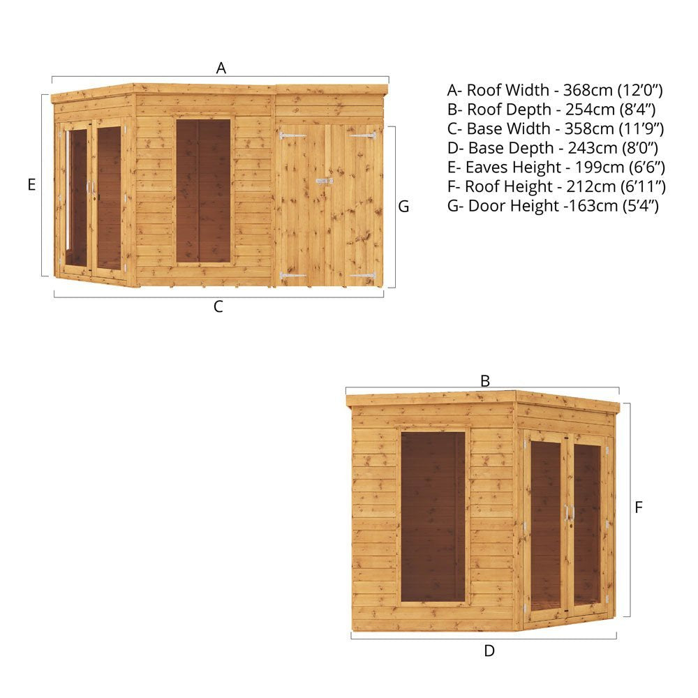 Mercia 8x12 Premium Corner Summerhouse With Side Shed
