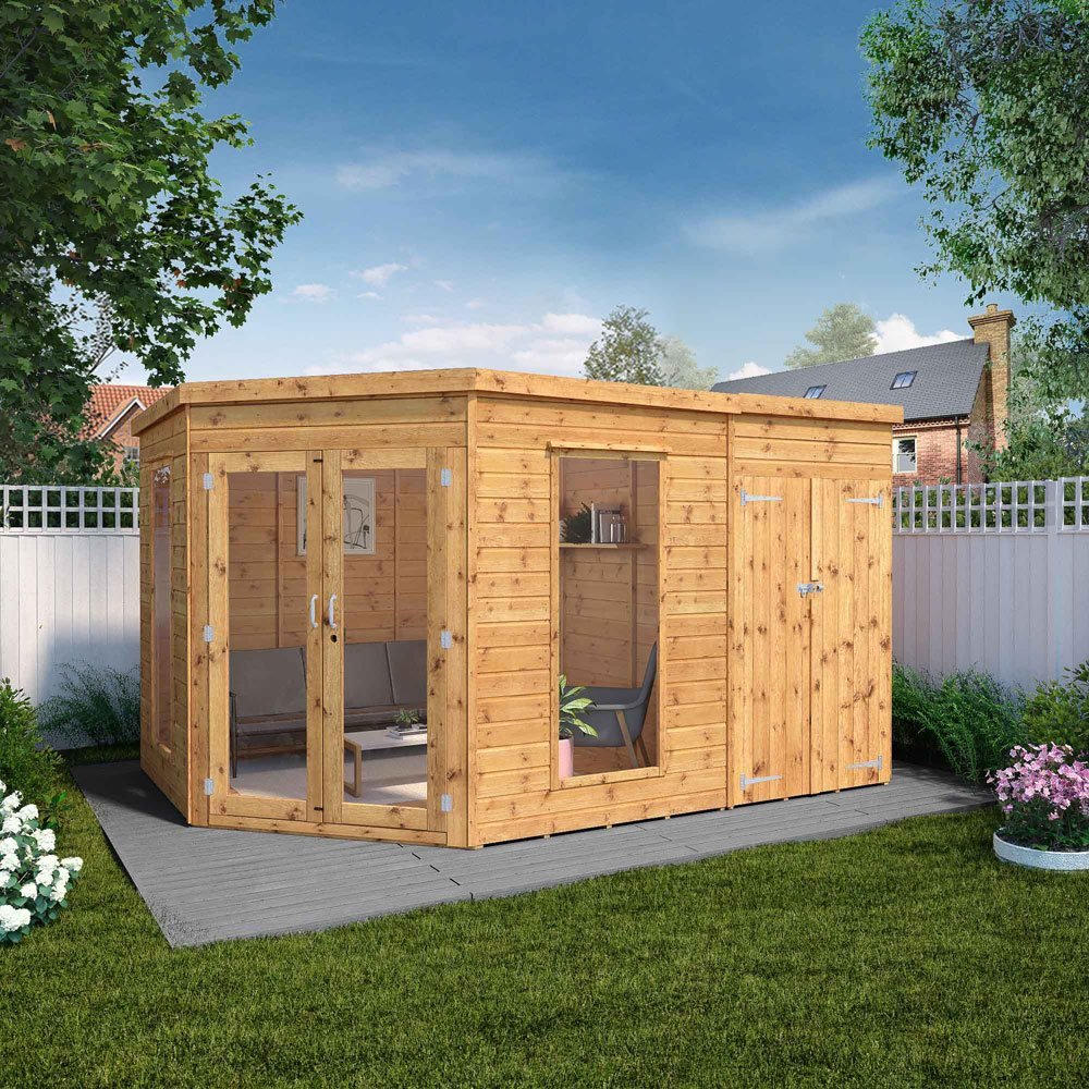 Mercia 8x12 Premium Corner Summerhouse With Side Shed