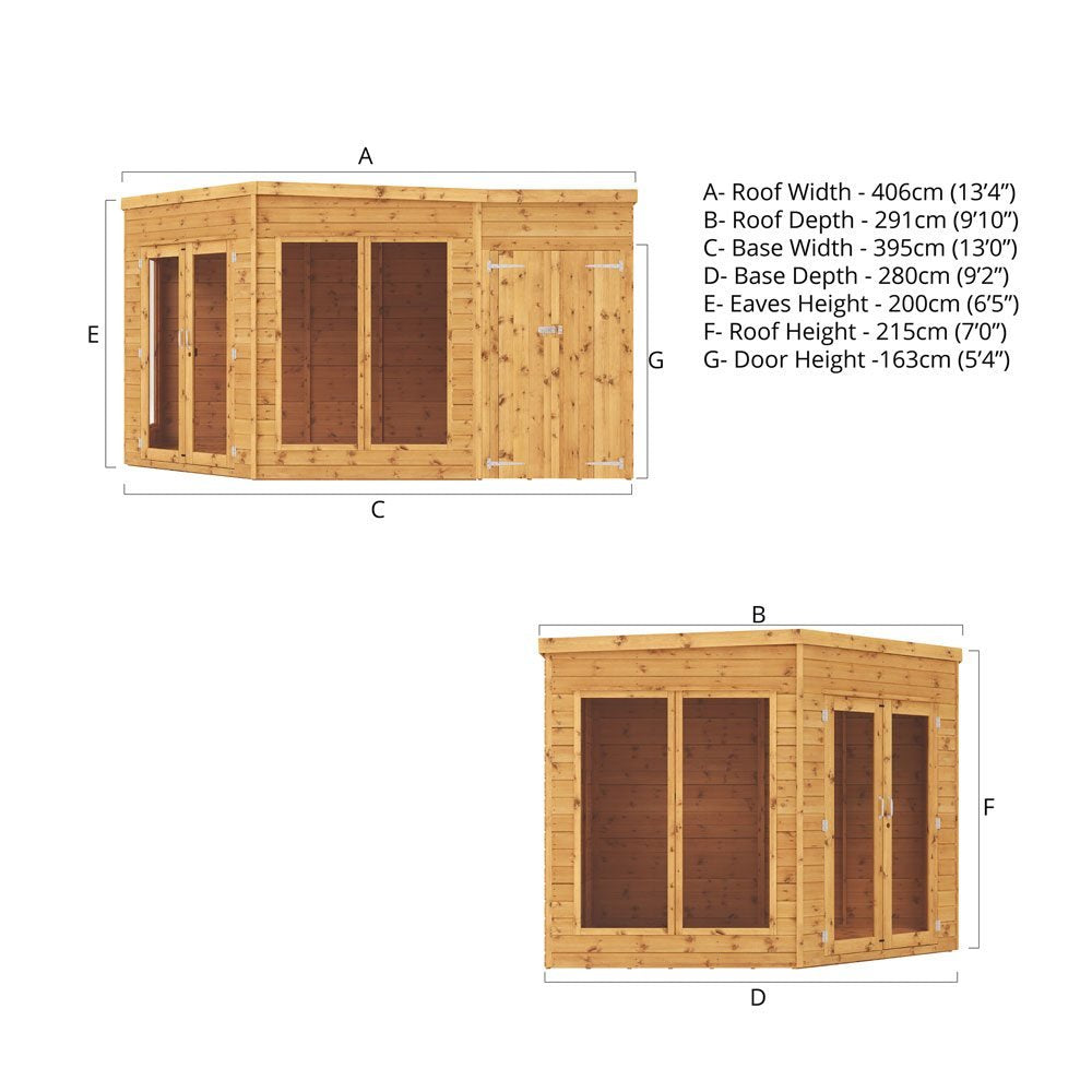 Mercia 9x13 Premium Corner Summerhouse With Side Shed