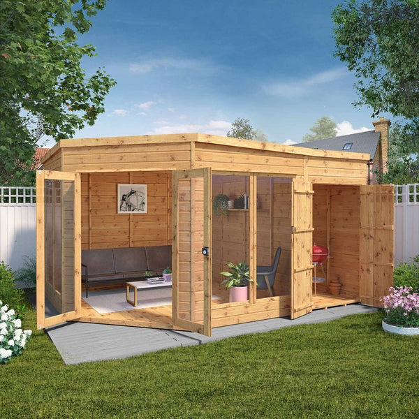 Mercia 9x13 Premium Corner Summerhouse With Side Shed