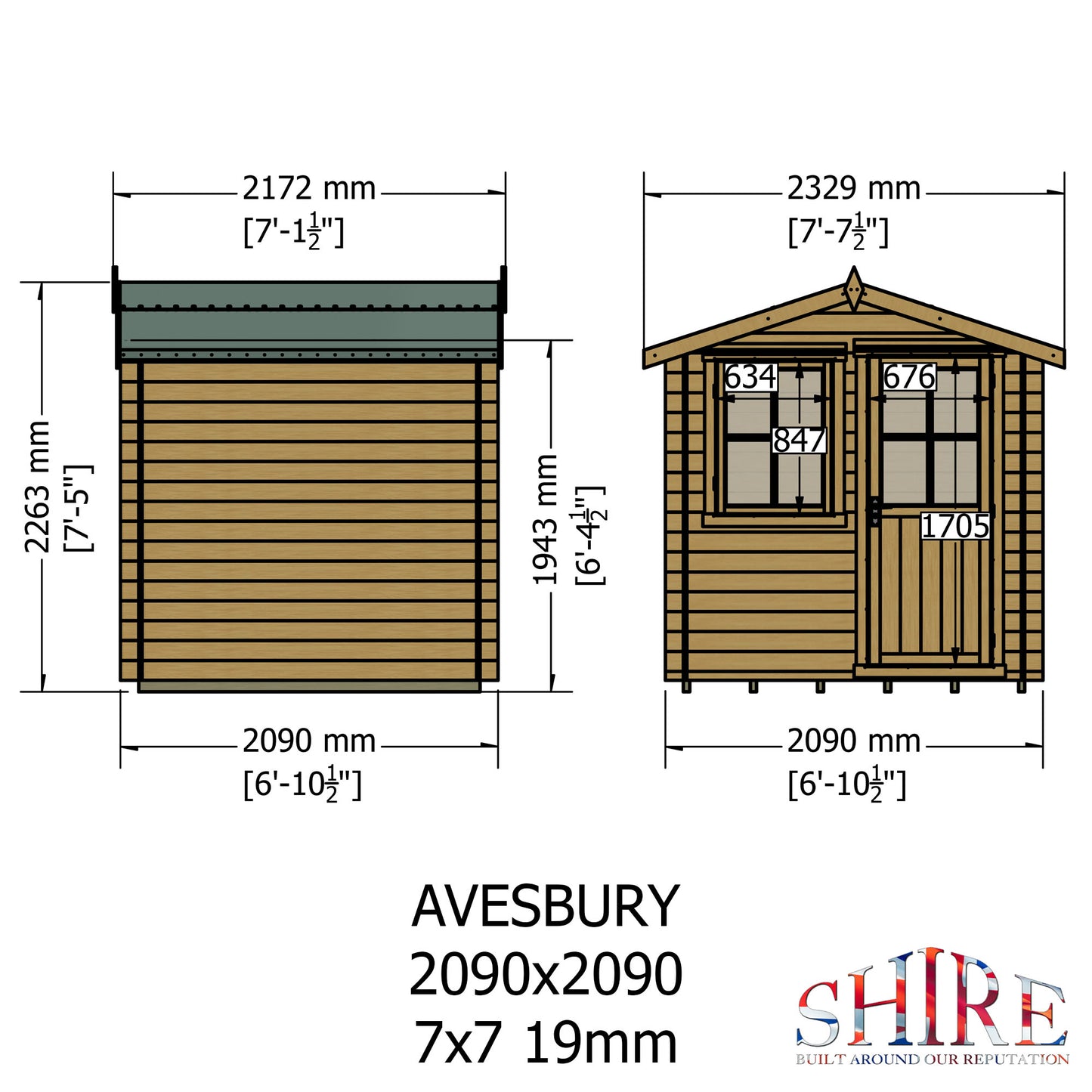Shire Avesbury(Pembrook) 7x7 19mm Log Cabin