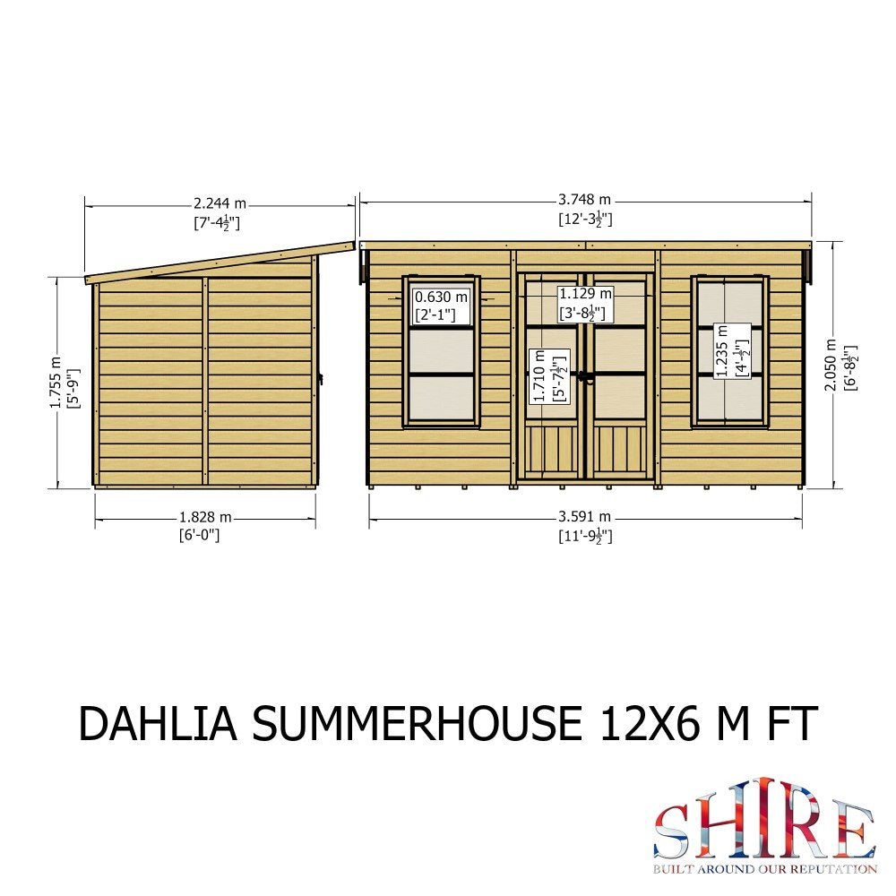 Shire Dahlia 12 x 6 Pent Summerhouse