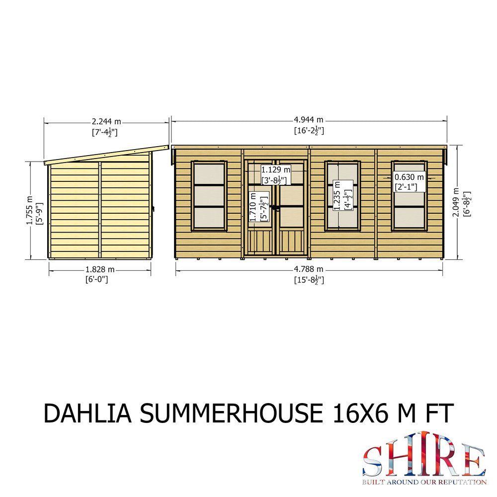 Shire Dahlia 16 x 6 Pent Summerhouse